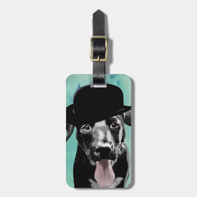 Black Labrador in Bowler Hat Luggage Tag (Front Vertical)