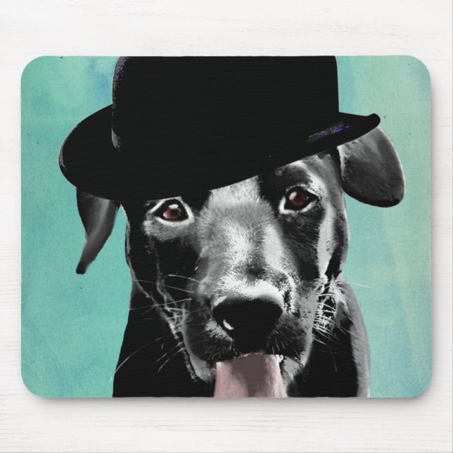 Black Labrador in Bowler Hat Mouse Pad (Front)