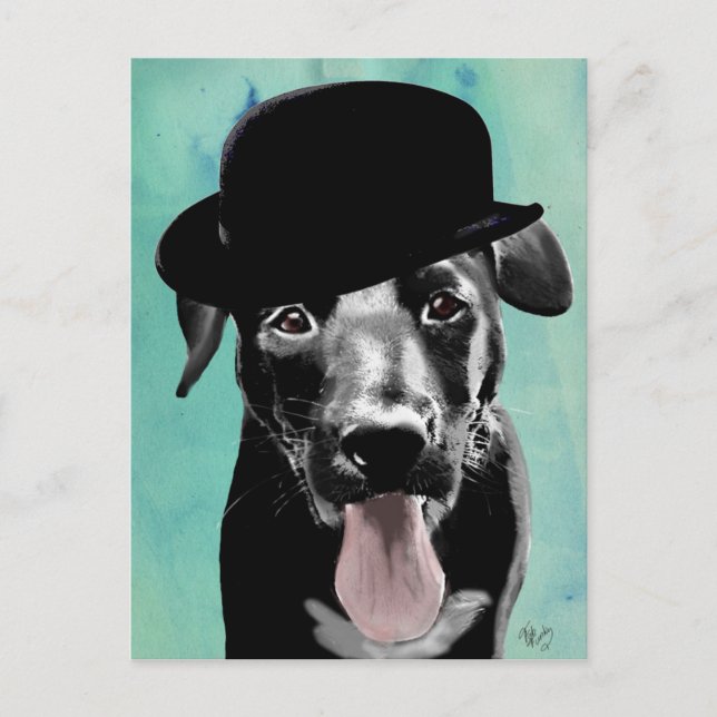 Black Labrador in Bowler Hat Postcard (Front)