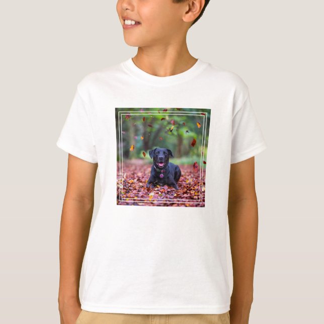 Black Labrador In Fall Leaves T-Shirt (Front)