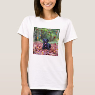 Black Labrador In Fall Leaves T-Shirt