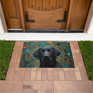 Black Labrador in Leaves Doormat