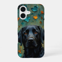 Black Labrador in Leaves