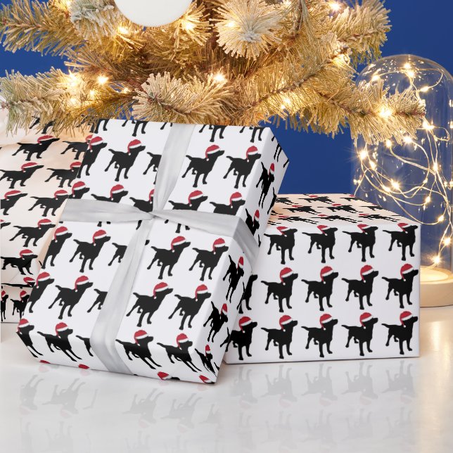Black Labrador In Santa Hat Christmas Wrapping Paper (Holidays)