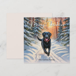 Black Labrador In Snow Winter Merry Christmas Holiday Card