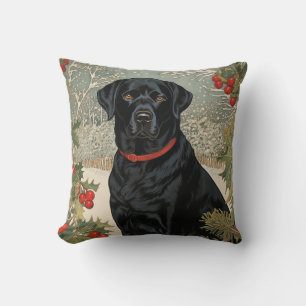 Black Labrador in Winter Throw Pillow
