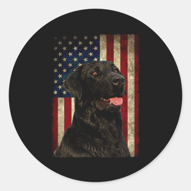 Black Labrador Lab Usa Flag Lab Owner Classic Round Sticker (Front)