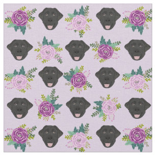 Black Labrador lavender florals pastel Fabric
