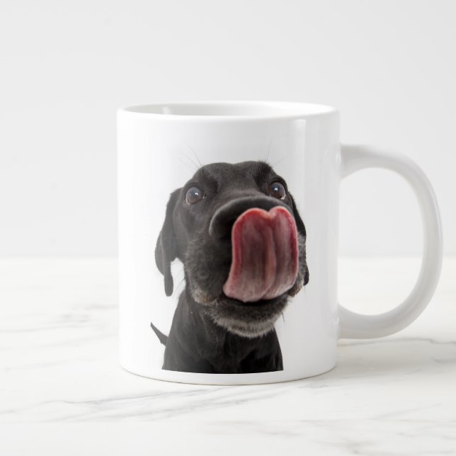 Black Labrador Licking Its Nose Large Coffee Mug (Right)