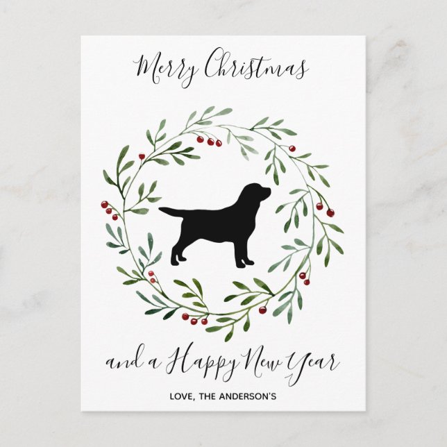Black Labrador Merry Christmas- Labrador Retriever Holiday Postcard (Front)