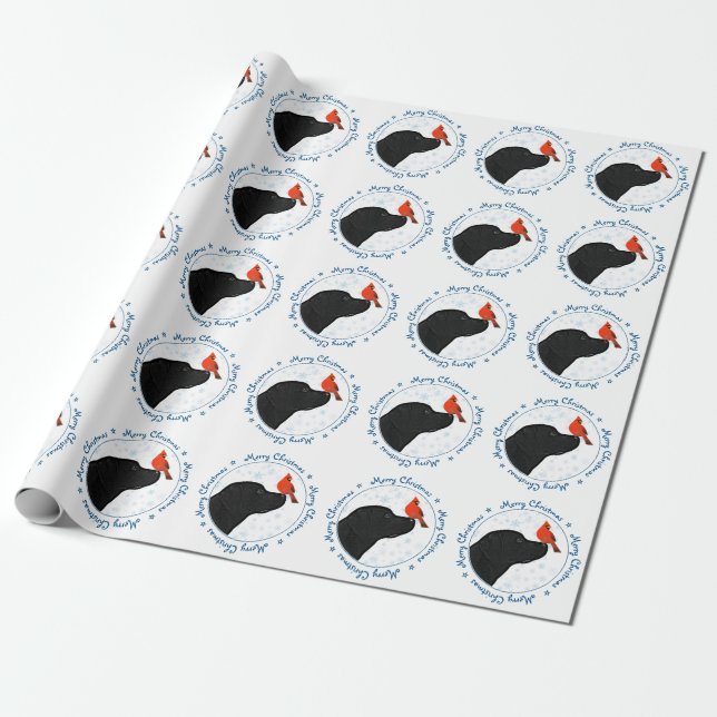 Black Labrador Merry Christmas Wrapping Paper (Unrolled)