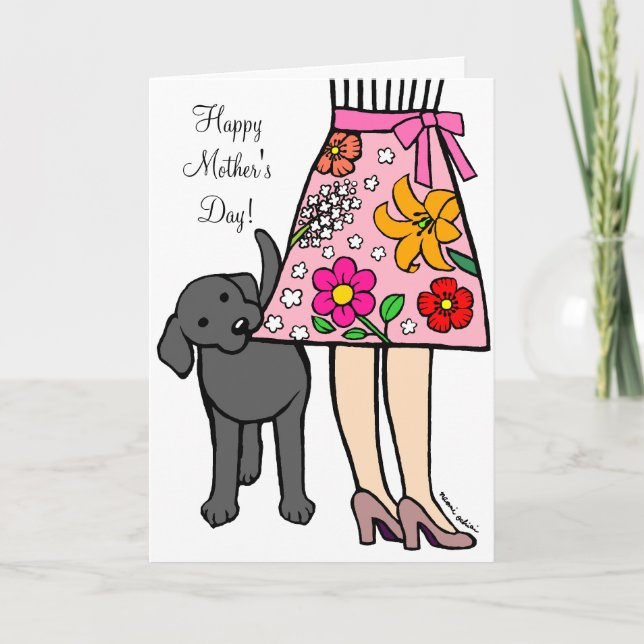 Black Labrador & Mom's Skirt Cartoon Card (Front)