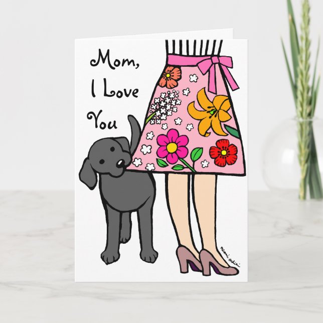 Black Labrador & Mom's Skirt Cartoon Card (Front)