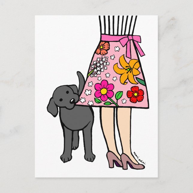 Black Labrador & Mom's Skirt Cartoon Postcard (Front)