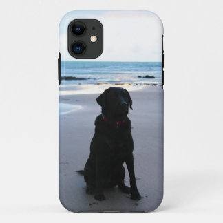 Black Labrador on a beach iPhone 11 Case
