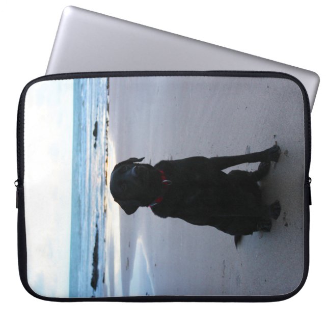 Black Labrador on a beach Laptop Sleeve (Front)