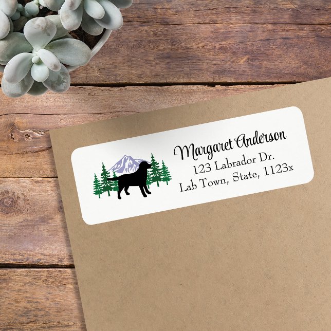 Black Labrador Outline Adresse À feuillage persist (Black Labrador Outline Evergreen Design Return Address Labels for Labrador Owners.  Dog Silhouette.)