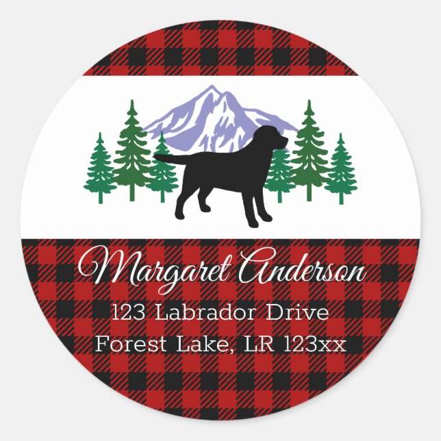 Black Labrador Outline Evergreen Address Classic Round Sticker (Front)