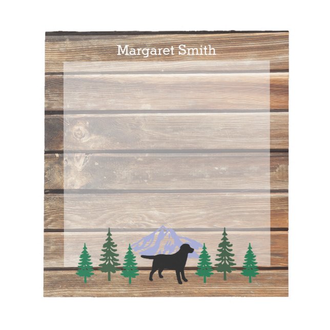 Black Labrador Outline Evergreen Trees Notepad (Front)