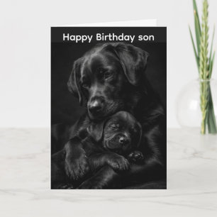 Black Labrador, parent and child, Hug of love Card