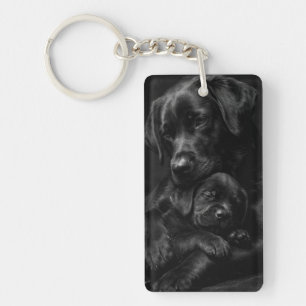 Black Labrador, parent and child, Hug of love Keychain