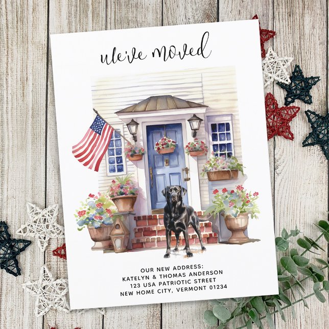 Black Labrador Patriotic Personalized Dog Moving Announcement Postcard (Creator Uploaded)