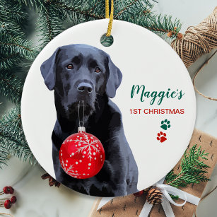 Black Labrador Personalized Cute Dog Christmas Ceramic Ornament