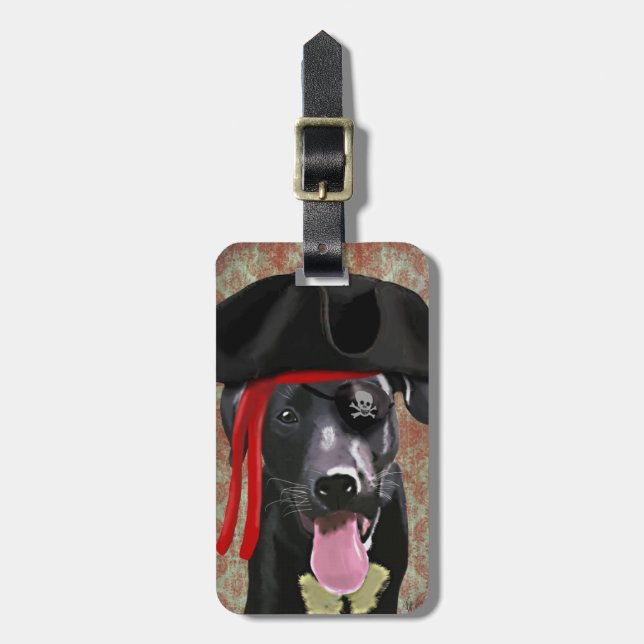 Black Labrador Pirate Dog Luggage Tag (Front Vertical)