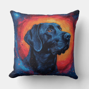 Black Labrador Portrait in a Cosmic Space Throw Pillow