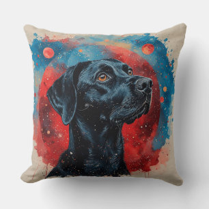 Black Labrador Portrait in a Cosmic Space Throw Pillow