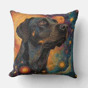 Black Labrador Portrait in a Cosmic Space Throw Pillow