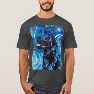 Black Labrador Portrait Starry Night Dog Art by Aj T-Shirt