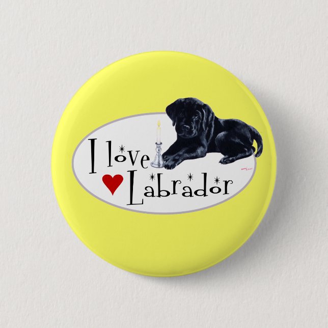 Black Labrador Puppy 2 Inch Round Button (Front)