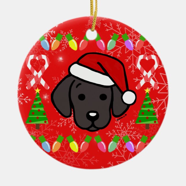 Black Labrador Puppy Christmas Pattern Ceramic Ornament (Front)