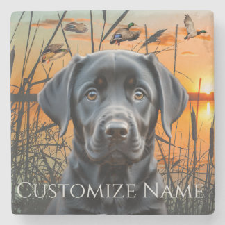 Black Labrador Puppy, Customized Wedding Gift Stone Coaster