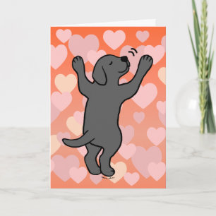 Black Labrador Puppy Hug Cartoon Hearts Card