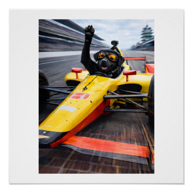 Black Labrador Puppy IndyCar Victory Lap Poster |  (Front)