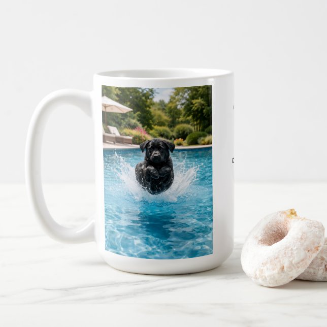 Black Labrador Puppy Pool Plunge Coffee Mug (With Donut)