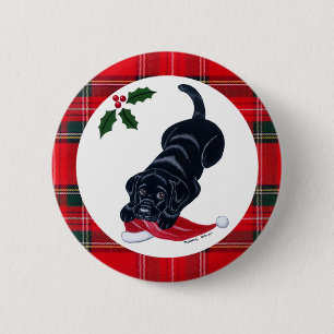 Black Labrador Puppy & Santa Hat Christmas 2 Inch Round Button