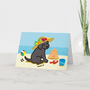 Black Labrador Puppy Straw Hat Cartoon Card