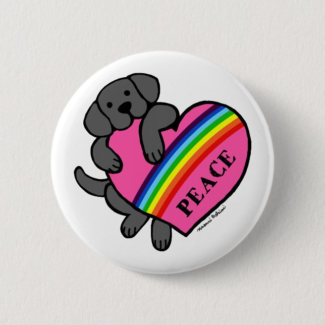 Black Labrador Rainbow Heart 2 Inch Round Button (Front)