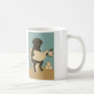 Black Labrador Reading Newspaper on Toilet Coffee Mug
