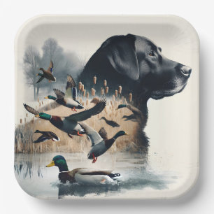 Black Labrador Retriever and Ducks Paper Plate