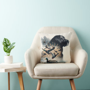 Black Labrador Retriever and Ducks Throw Pillow