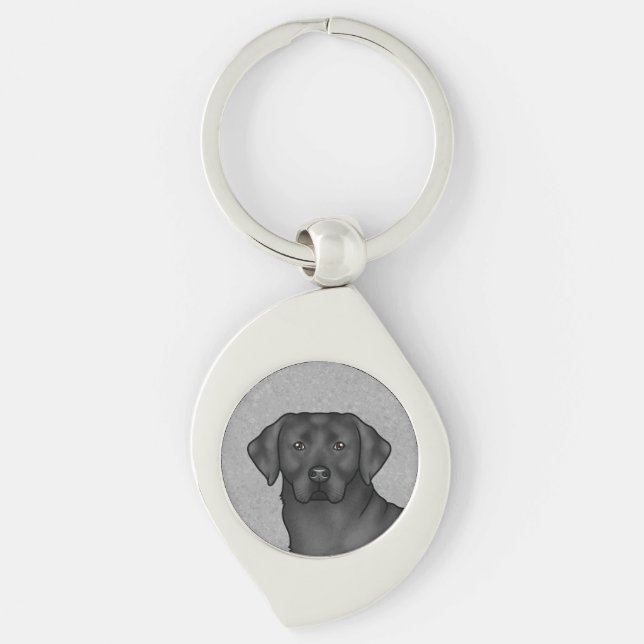 Black Labrador Retriever Art Cute Lab Dog Head Keychain (Front)