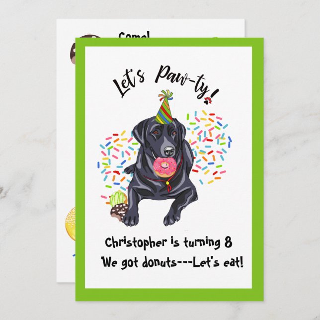  Black Labrador Retriever Birthday Party Invite (Front/Back)