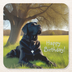 Black Labrador Retriever Birthday Square Paper Coaster