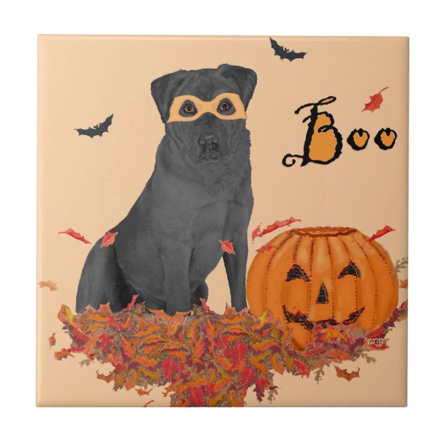 Black Labrador Retriever Boo! Tile (Front)