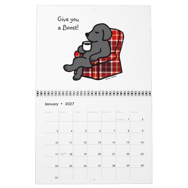 Black Labrador Retriever Cartoon Calendar 2015 (Jan 2027)