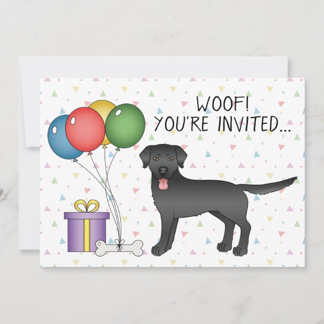 Black Labrador Retriever Cartoon Dog - Birthday Invitation (Front)